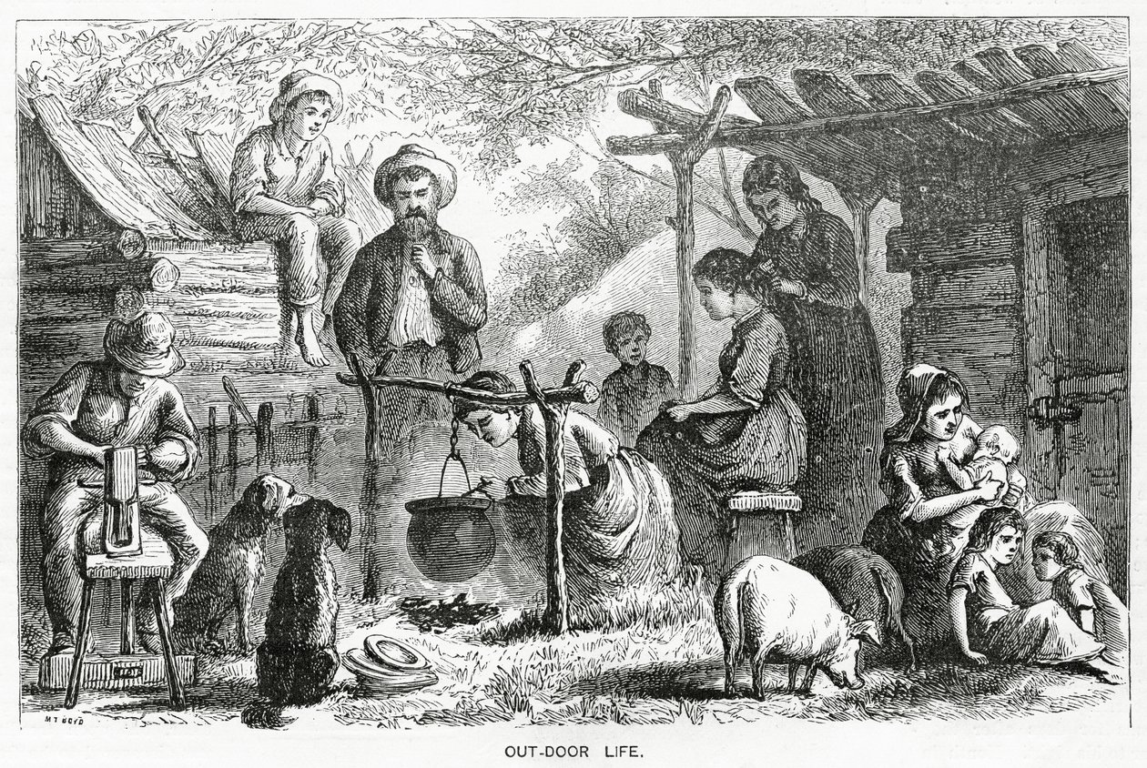 Out-door Life, illustration till en långfilm, A Community of Outcasts, från Appletons Journal, 23 mars 1872 av American School