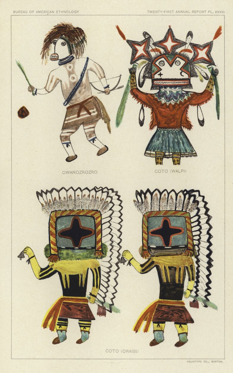 Owanozrozro, Coto (Walpi), Coto (Oraibi) (färglitografi) av American School