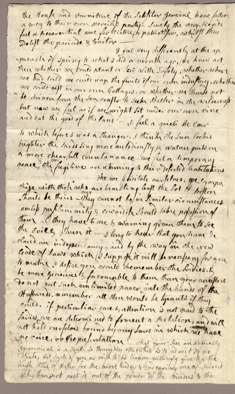 Sida 2, Brev från Abigail Adams till John Adams, 31 mars - 5 april 1776 av American School