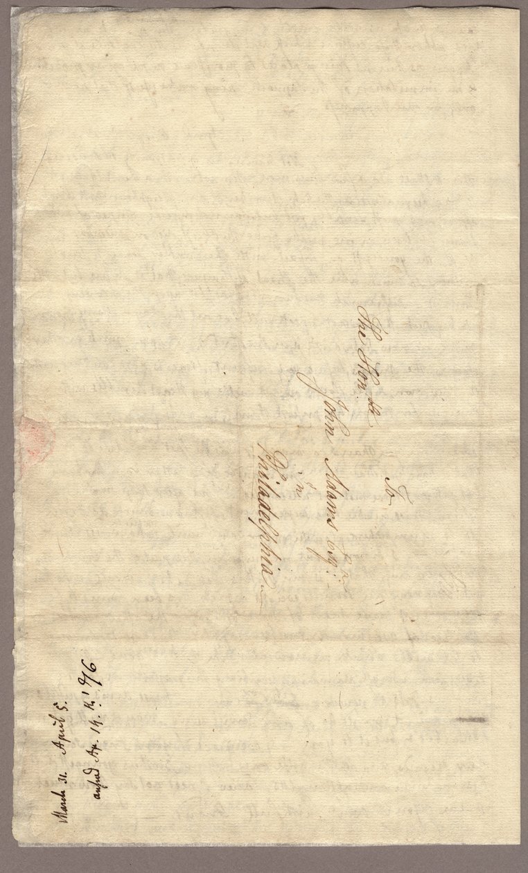 Sida 4, Brev från Abigail Adams till John Adams, 31 mars - 5 april 1776 (bläck på papper) av American School
