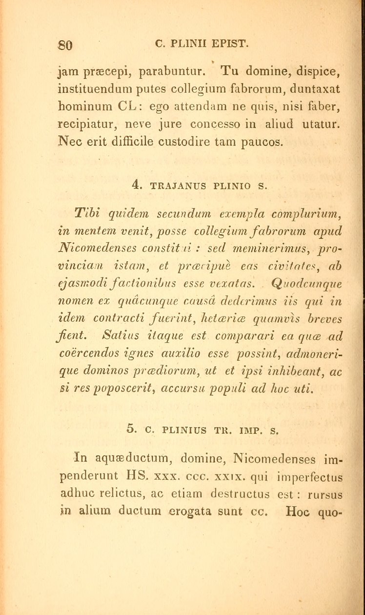 Sida från "Select letters of Plinius the Younger", Bok X, publicerad Boston av American School