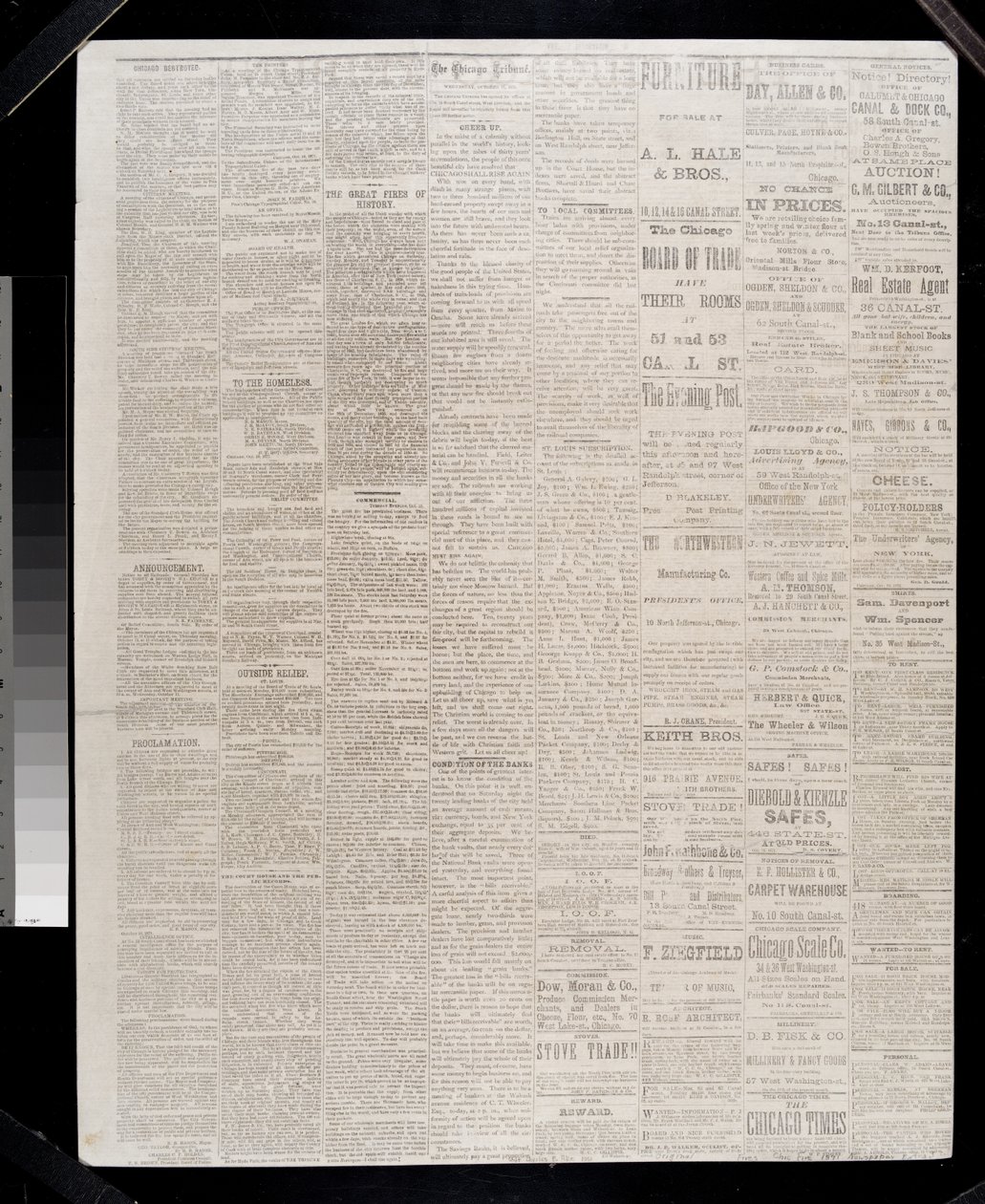 Sida från Chicago Tribune, 11 oktober 1871 (tidningspapper) av American School