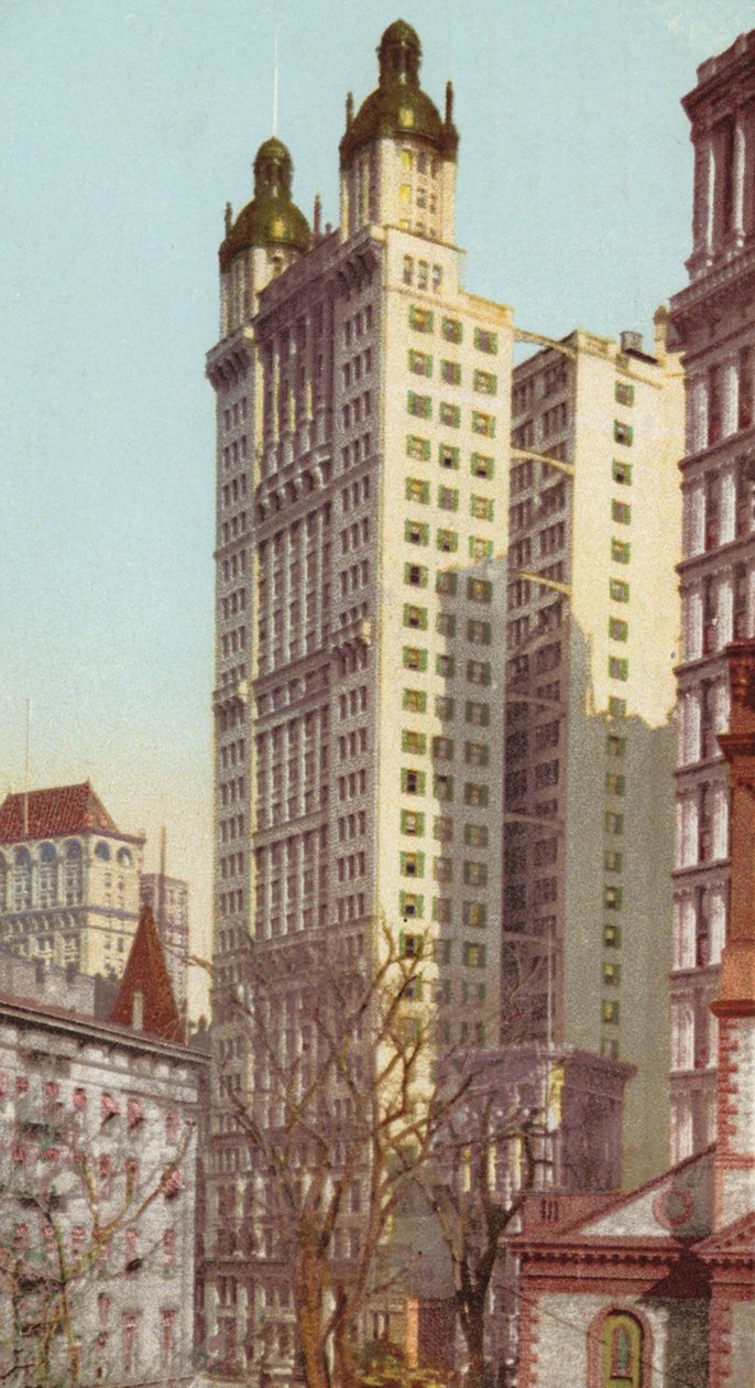 Park Row Building, New York, ca 1900-09 (lito i färg) av American School