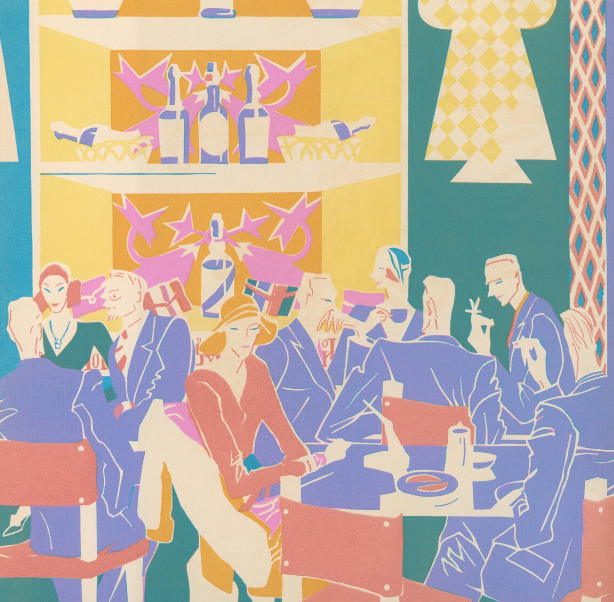 Beskyddare vid bord i en art déco-jazzklubb av American School