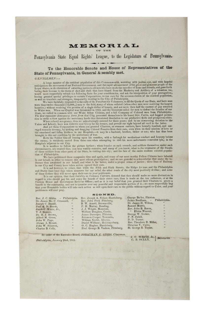 Pennsylvania State Equal Rights League, Memorial of Pennsylvania State Equal Rights League, till Pennsylvanias lagstiftande församling, 20 januari 1865 av American School
