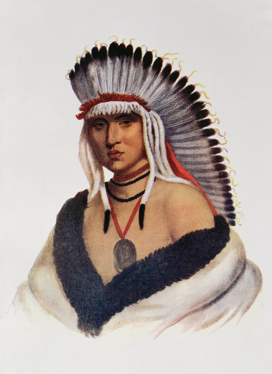 Petalesharro, en Pawnee Brave, illustration från "The Indian Tribes of North America, Vol.1", av Thomas L. McKenney och James Hall, pub. av John Grant (färg litho) av American School
