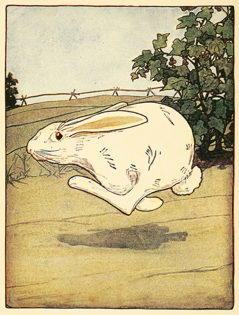 Peter slutade aldrig springa, från The Tale of Peter Rabbit, pub. 1916 färglitografi, 1916. av American School