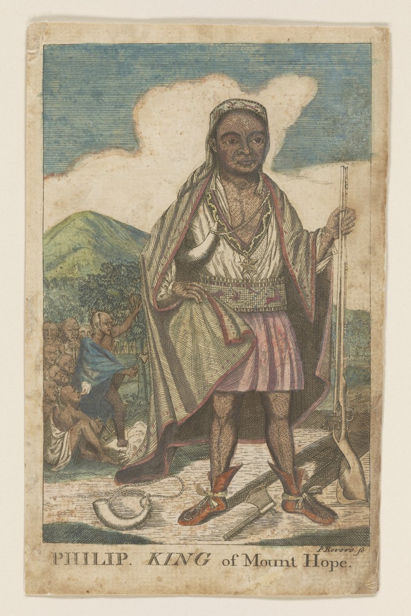 Phillip, kung av Mount Hope, pub. 1772 (handfärgad gravyr) av American School