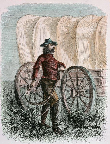 Pioneer Bullcracker håller sin tjurpiska (gravyr) av American School
