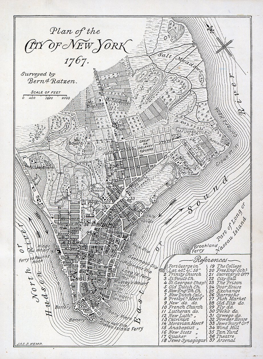 Plan över staden New York 1767 (litho) av American School