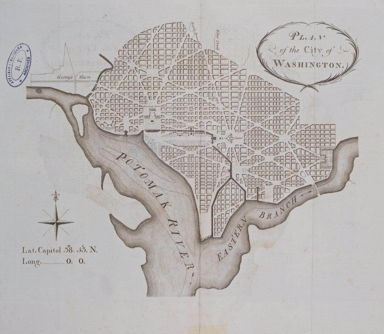 Plan för staden Washington som ursprungligen lades upp 1793 av American School