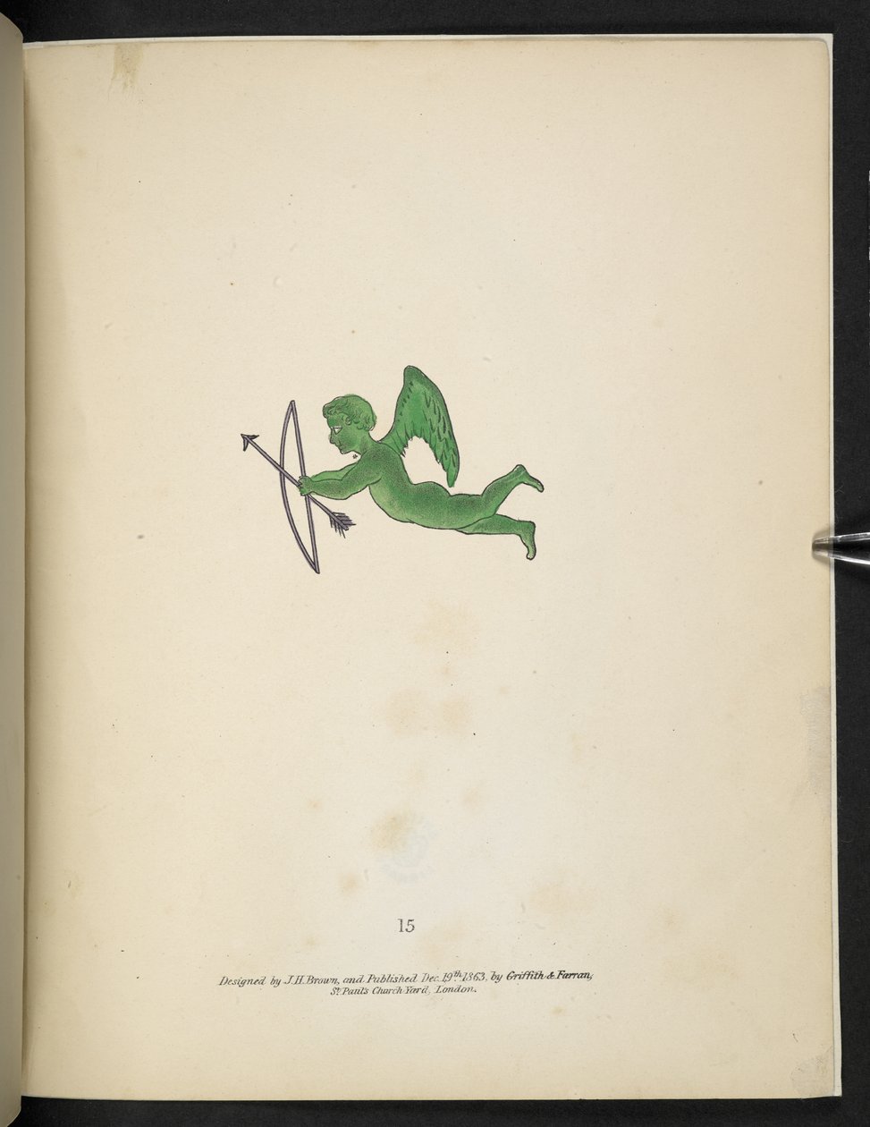 Tallrik 15. Grön Amorfigur.  Spectropia; eller, överraskande spektrala illusioner som visar spöken överallt, och av vilken färg som helst, etc. ser. 1.  J H. Brun  1864 av American School