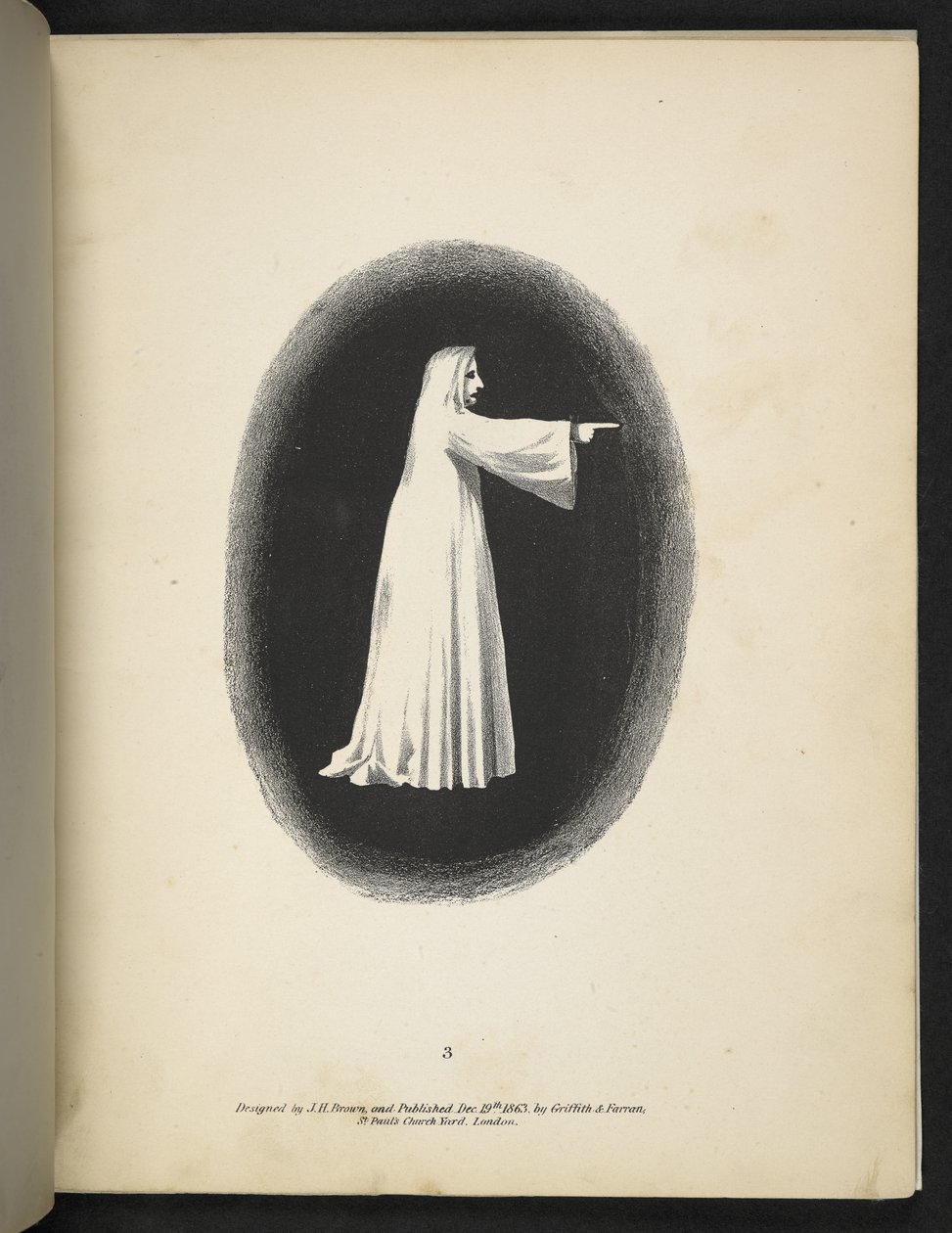 Tallrik 3. Ett spöke i vitt.  Spectropia; eller, överraskande spektrala illusioner som visar spöken överallt, och av vilken färg som helst, etc. ser. 1.  J H. Brun  1864 av American School