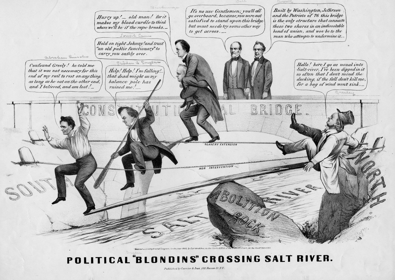 Politiska blondiner som korsar Salt River, publicerad av Currer & Ives, New York, 1860 av American School