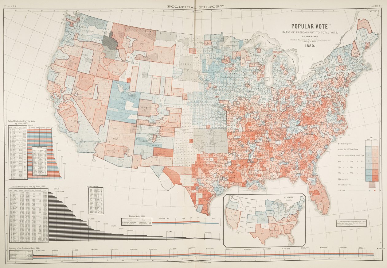 Politisk karta över valet 1880, tavla 11, Gannett, Henry och Fletcher Hewes av American School