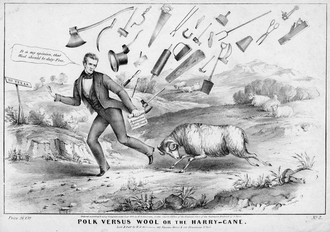 Polk kontra ull, eller Harry-käppen, publicerad av H R Robinson, New York, 1844 av American School