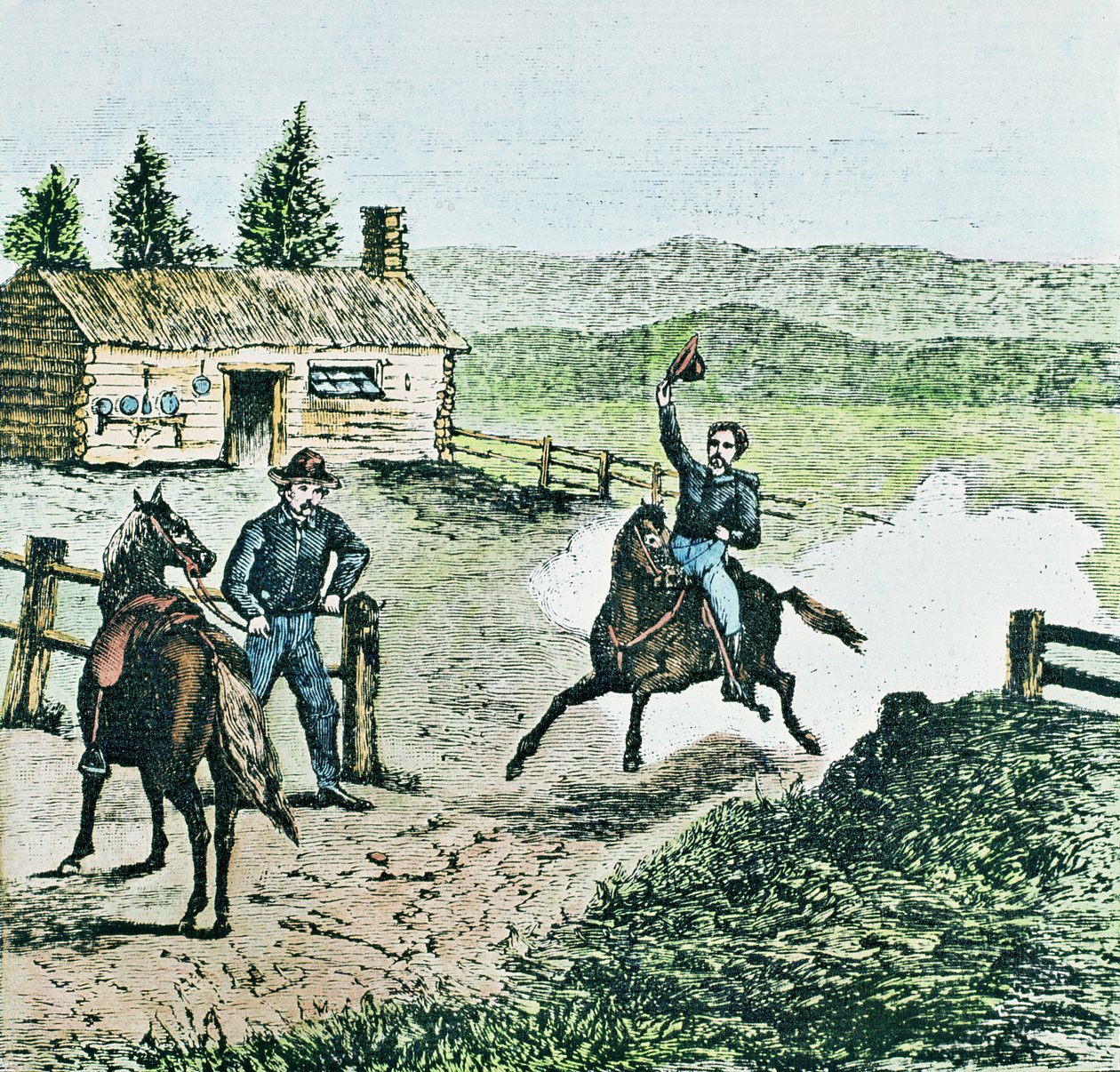Pony Express Station (färgad gravyr) av American School