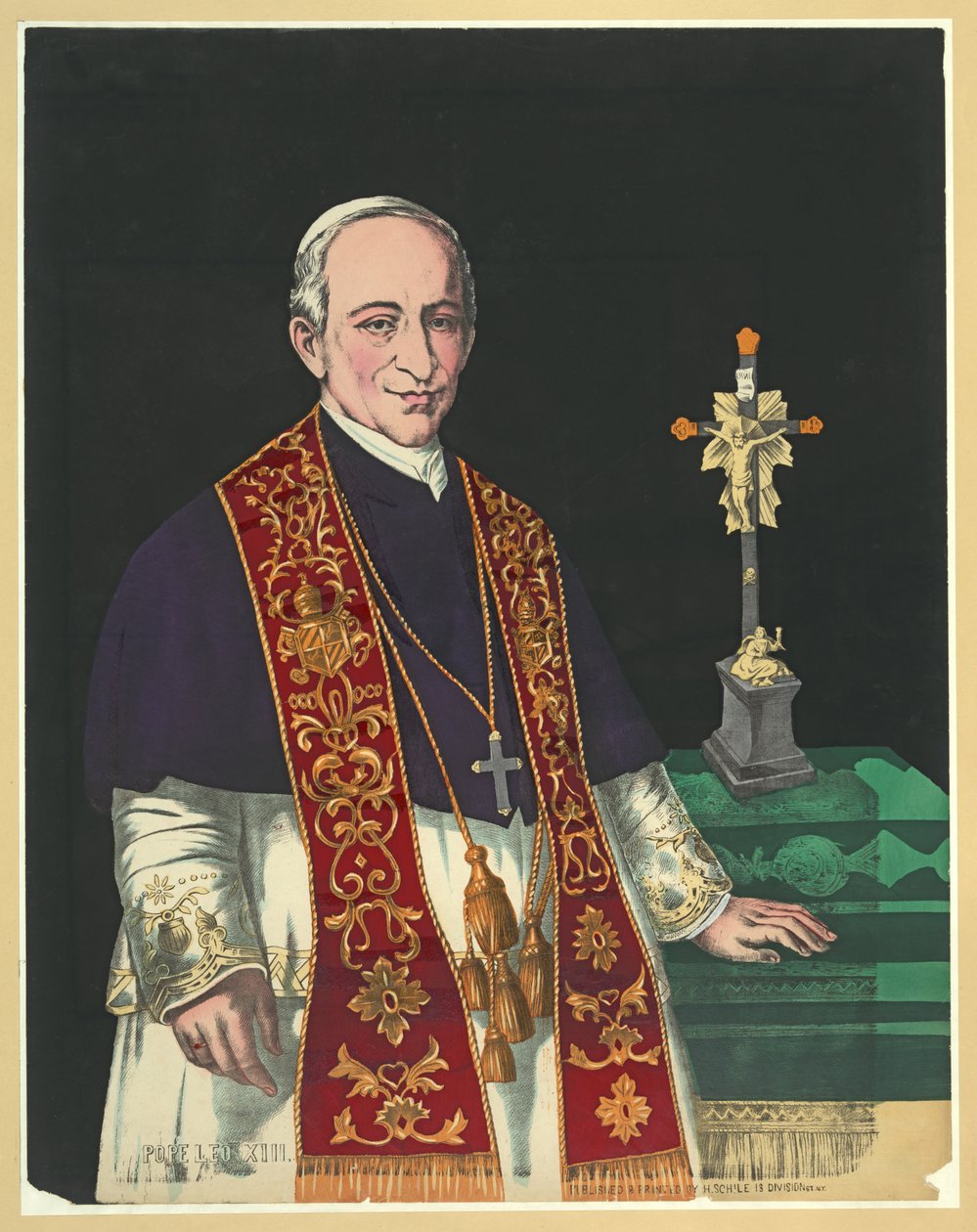 Påve Leo XIII, publicerad 1878 (färglitografi) av American School