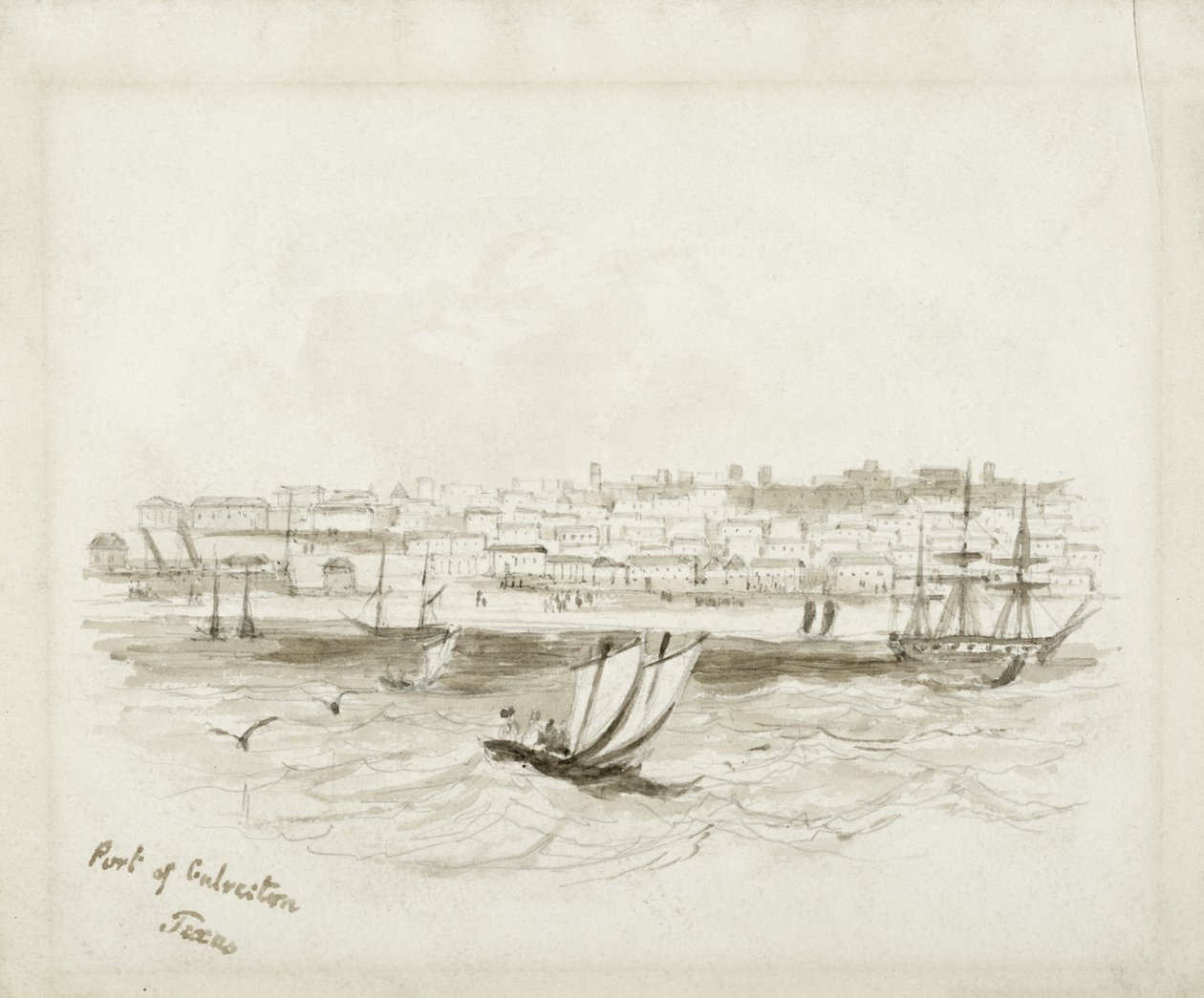 Port of Galveston, Texas, sent 1800-tal (bläck på vävt papper) av American School