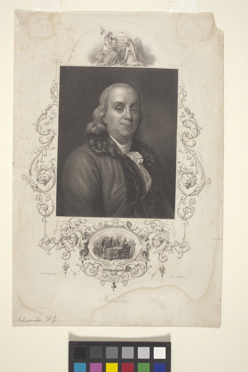 Porträtt av Benjamin Franklin (bläck) av American School