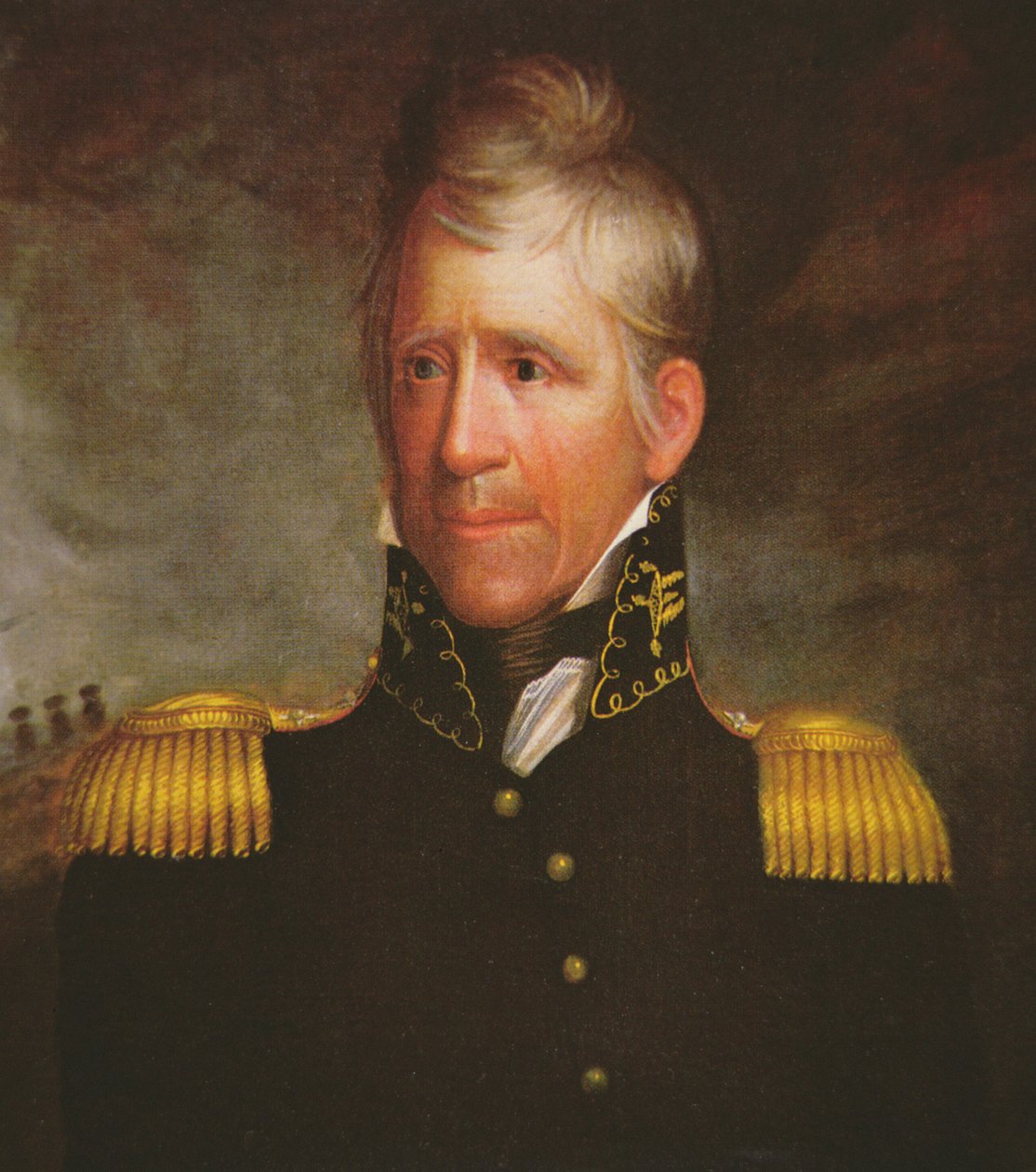 Porträtt av den amerikanske generalen Andrew Jackson (litho i färg) av American School