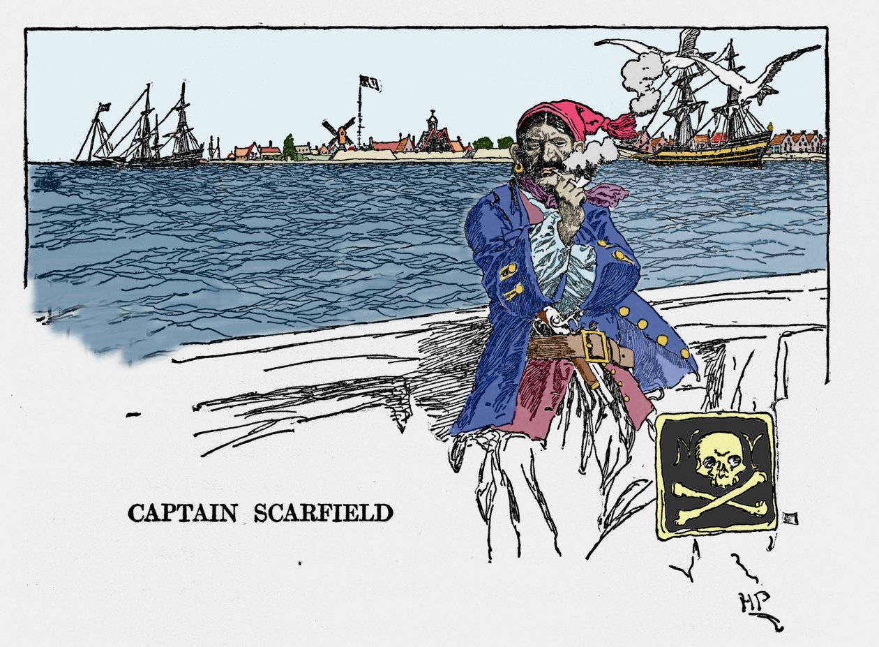Porträtt av kapten Scarfield: "" Book of pirates Buccaneers and Marooners of the Spanish Main"" av Howard Pyle (1853 - 1911), amerikansk illustratör. 1887. av American School