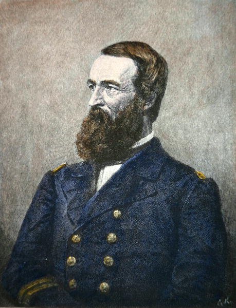 Porträtt av David Dixon Porter (1813-91), amiral i den federala flottan (lito i färg) av American School