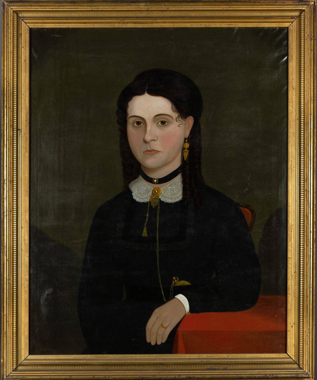 Porträtt av Elizabeth Laverton Winn (f.1833) 1853-60 (olja på duk) (se 199361 för par) av American School