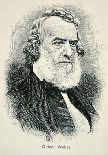Porträtt av Gideon Welles (1802-78), sekreterare för den amerikanska flottan under kriget och återuppbyggnaden (litho) av American School