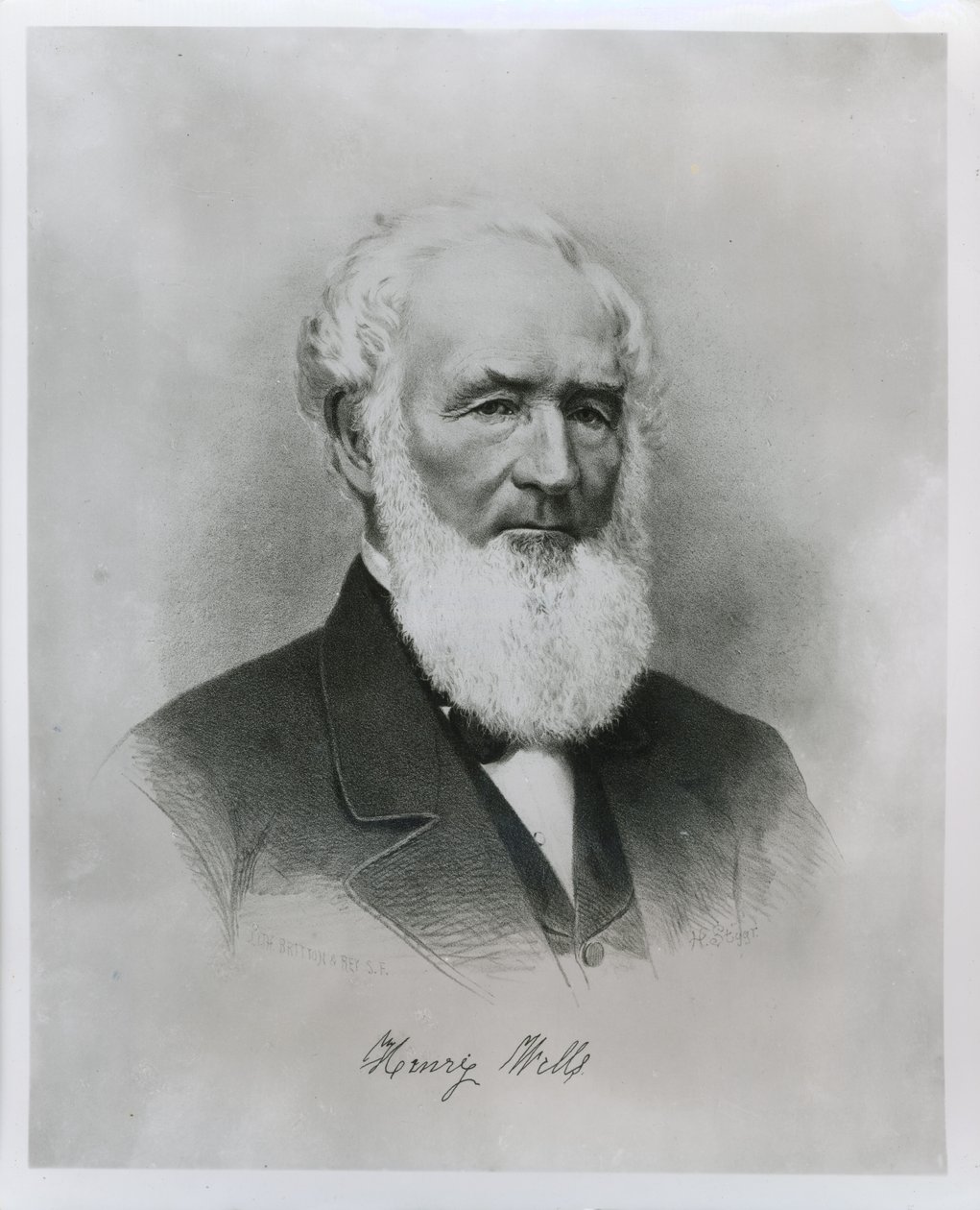 Porträtt av Henry Wells (1805-78) medgrundare av Wells Fargo & Co. (litho) av American School