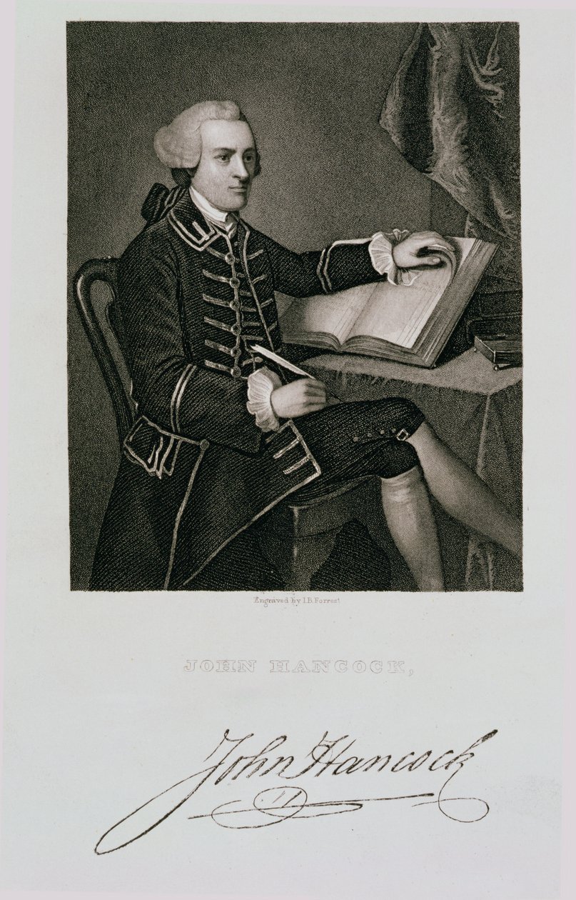 Porträtt av John Hancock, graverad av John B. Forrest (1814-70) av American School