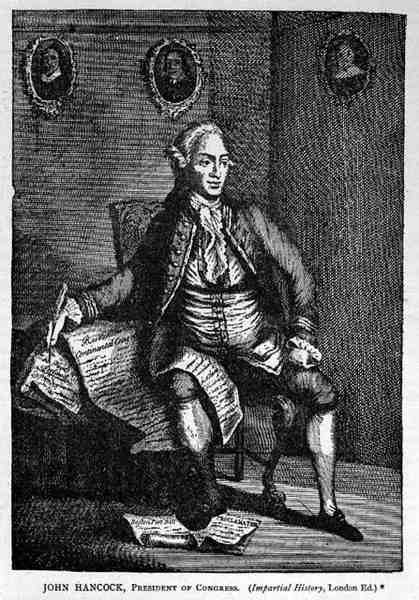 Porträtt av John Hancock, från den opartiska historien, vol. vii, London, pub. 1888 av American School