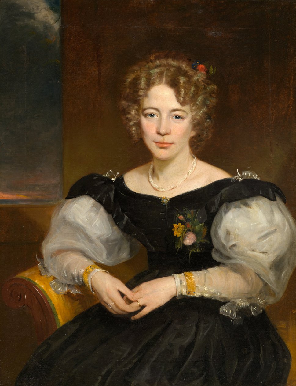 Porträtt av en dam, ca 1825-35 (olja på duk) av American School