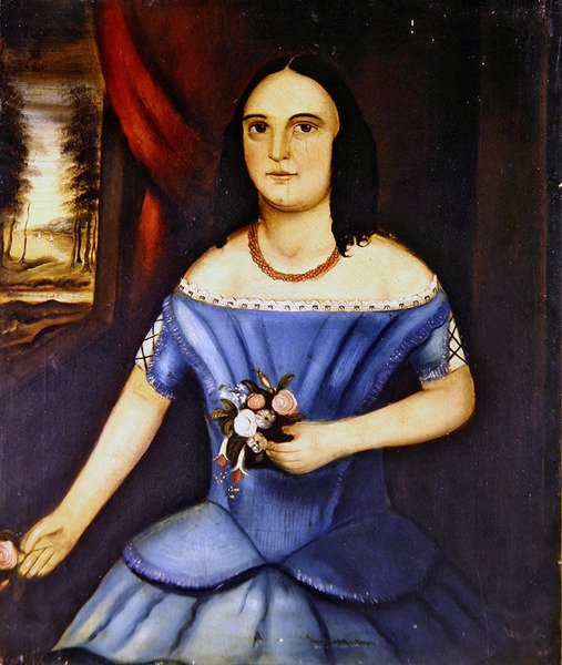 Porträtt av en bror och syster, ett par (olja på duk) (se även 349154) av American School