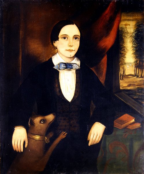 Porträtt av en bror och syster, ett par (olja på duk) (se även 349155) av American School