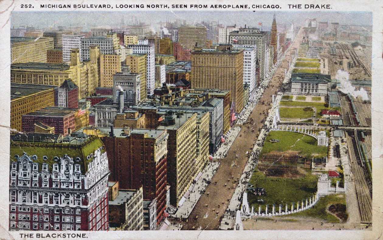 Vykort som visar Michigan Boulevard, Chicago, c.1930 av American School