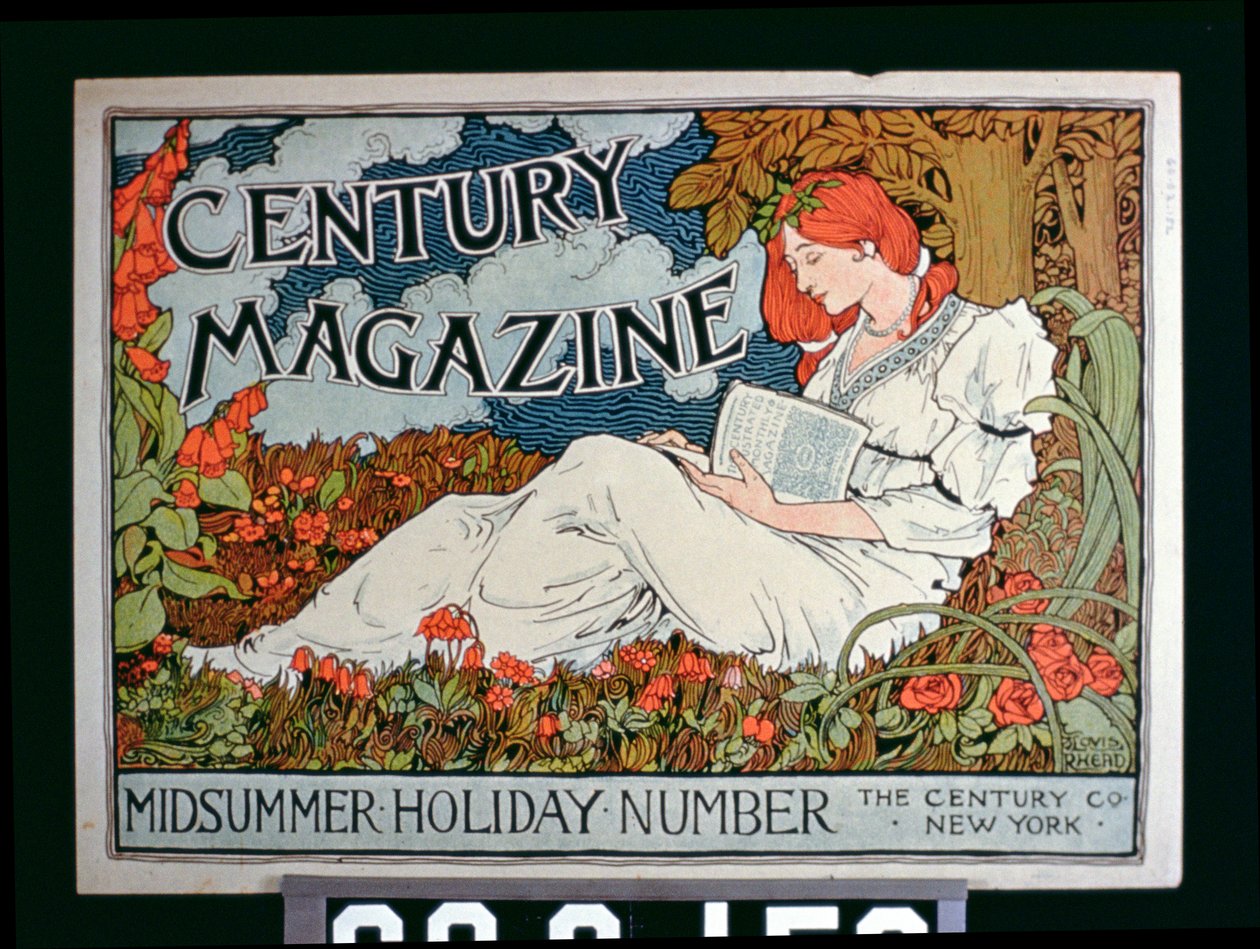 Affisch som annonserar Century Magazine, midsommarlovsnummer, New York av American School