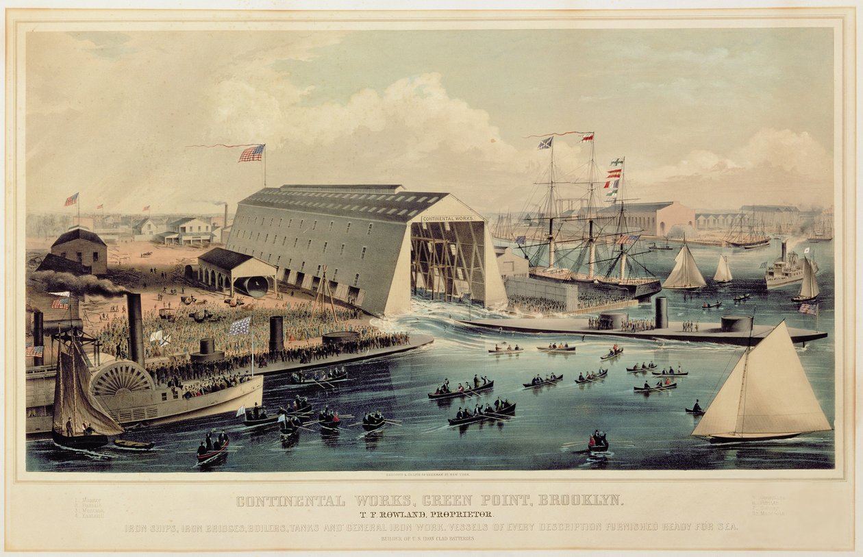 Affisch som annonserar Continental Works, Greenpoint Brooklyn, publicerad av Endicott & Co. av American School