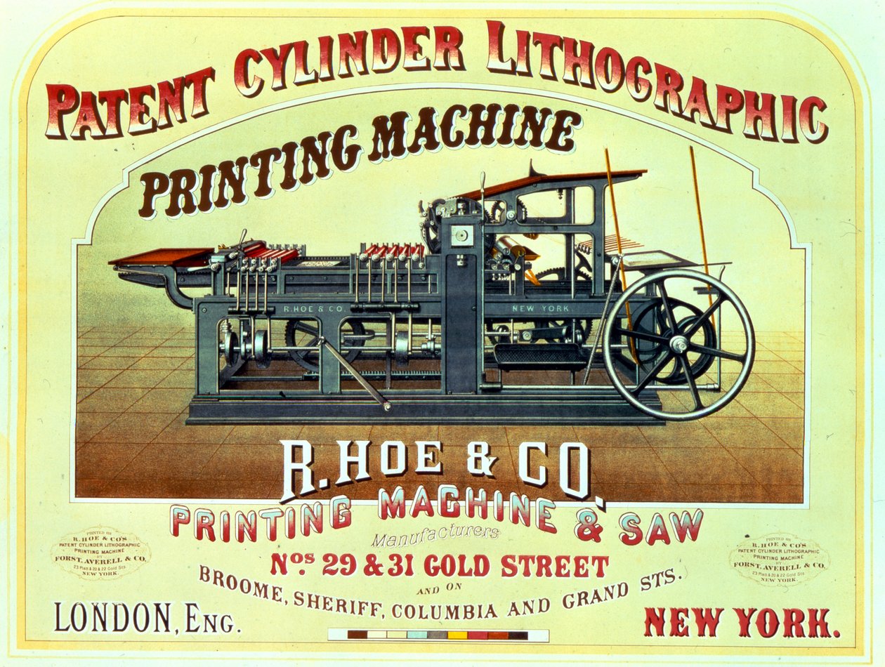 Affischreklam Patent Cylinder Lithographic Printing Machine, R. Hoe & Co., London och New York av American School