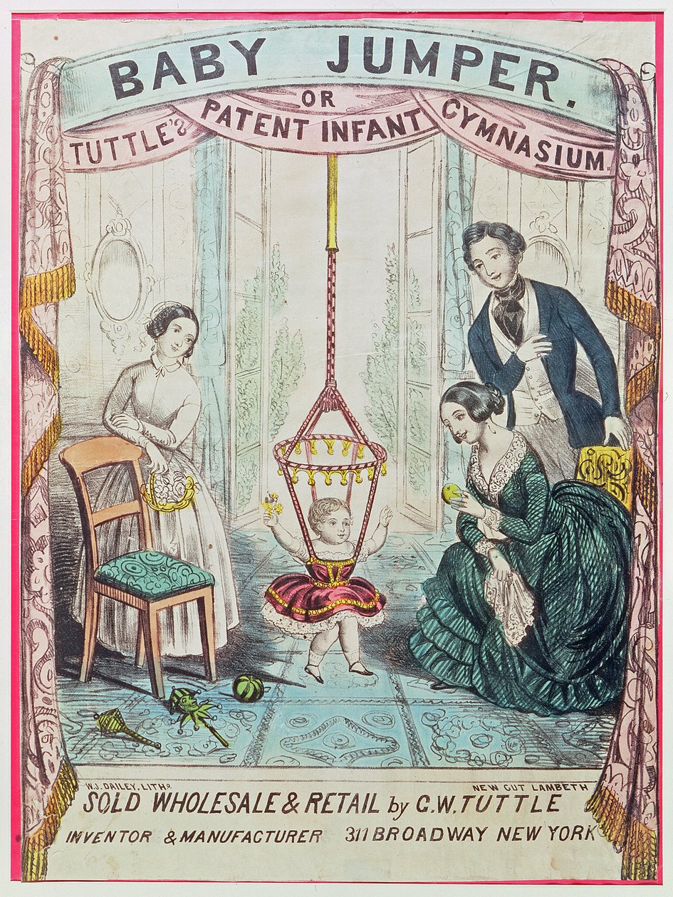 Affisch som annonserar Baby Jumper eller Tuttes Patent Infant Gym, publicerad av W.J. Dailey av American School