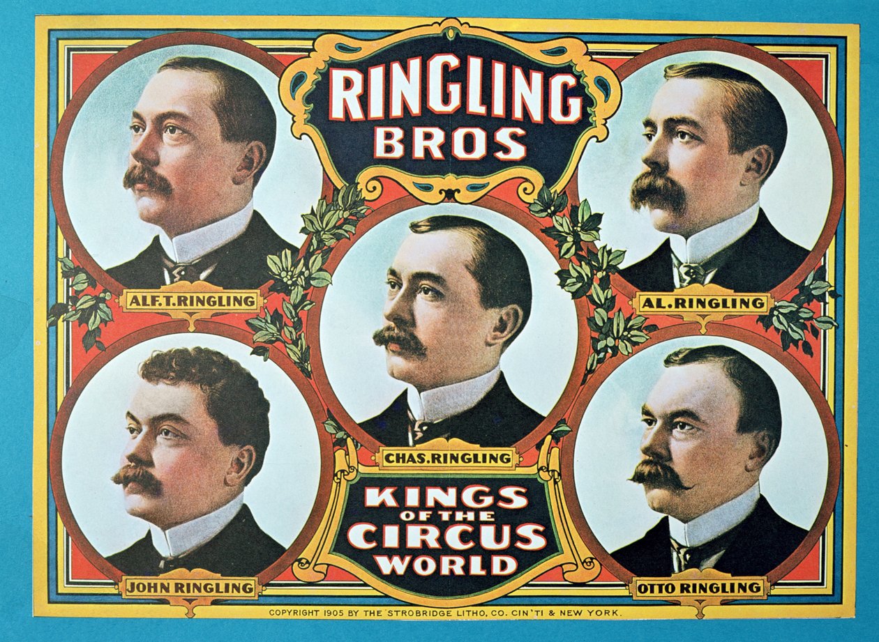 Affisch som annonserar "Ringling Bros. Kings of the Circus World" av American School