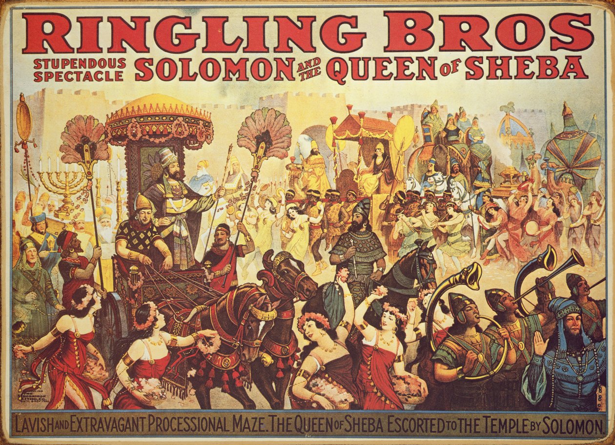 Affisch som annonserar "Ringling Bros." cirkus, ca 1900 (färg litho) av American School