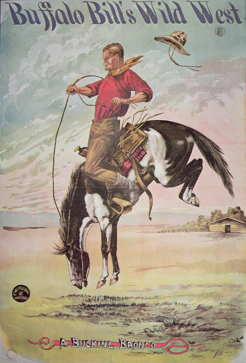 Affisch av en bucking bronco, för Buffalo Bills (1846-1917) Wild West Show, ca 1885 (färg litho) av American School