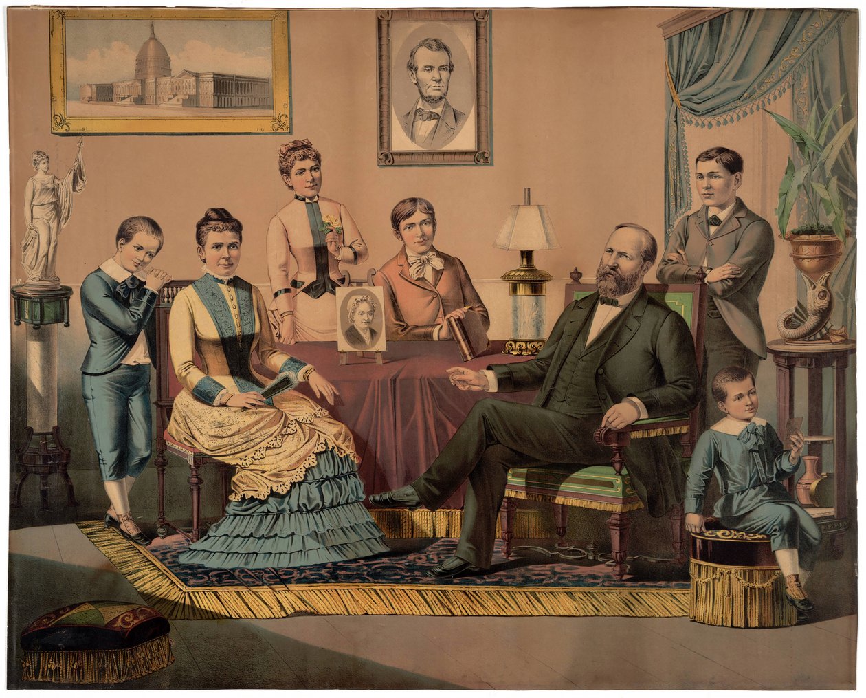 President Garfield och familj, pub. 1882 av American School