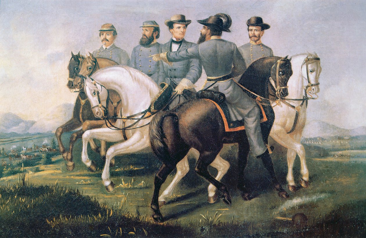 President för de konfedererade staterna under det amerikanska inbördeskriget, med sina generaler (olja på duk) av American School