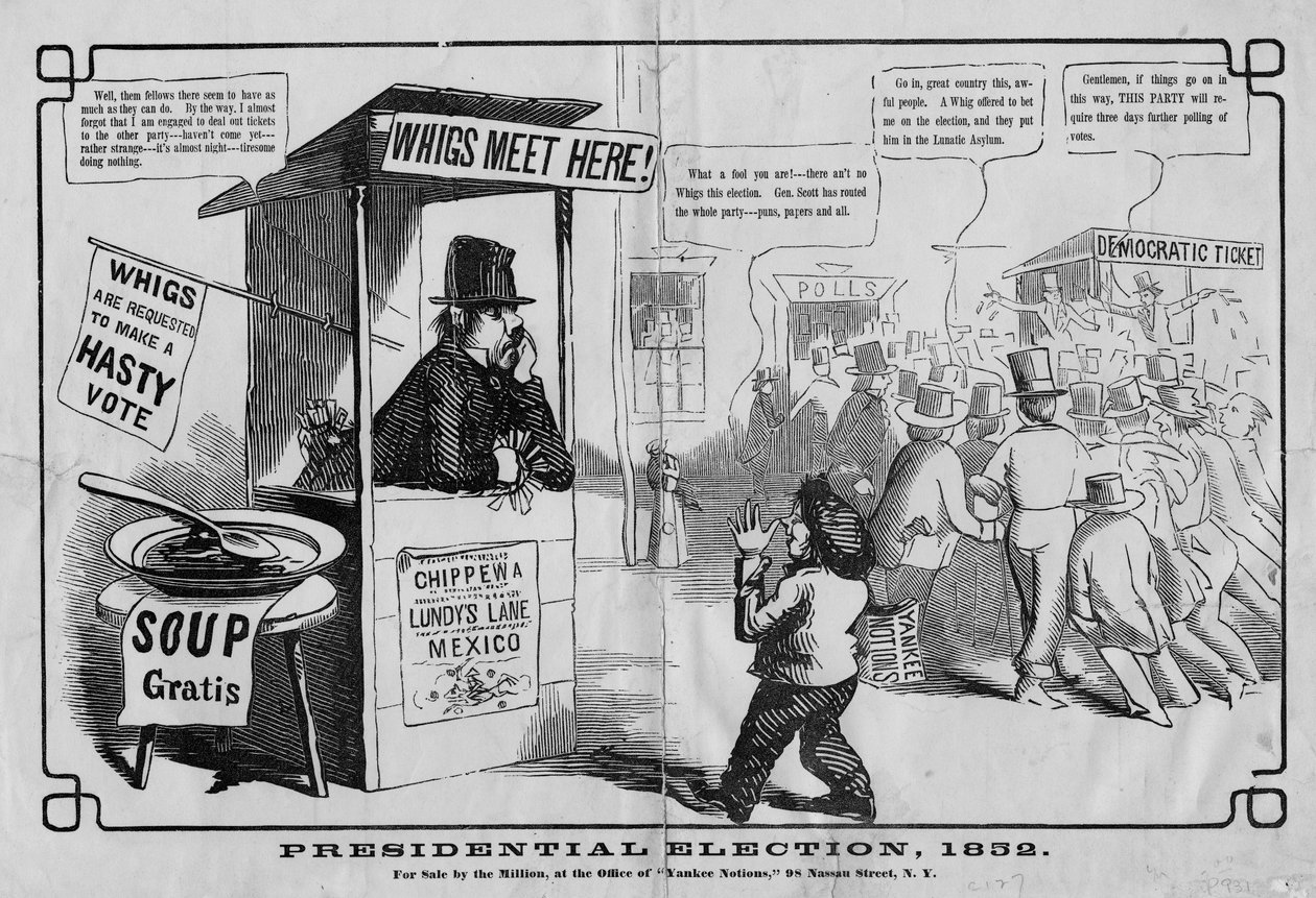 Presidentvalet, 1852, publicerat av Thomas W Strong, New York, 1852 av American School