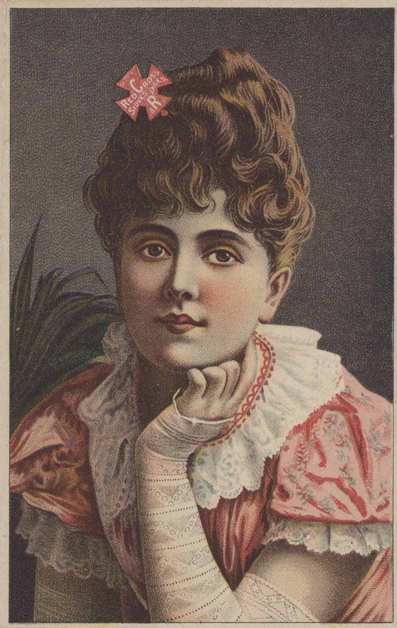 Vacker flicka som gör reklam för Röda Korsets spisar (chromolitho) av American School