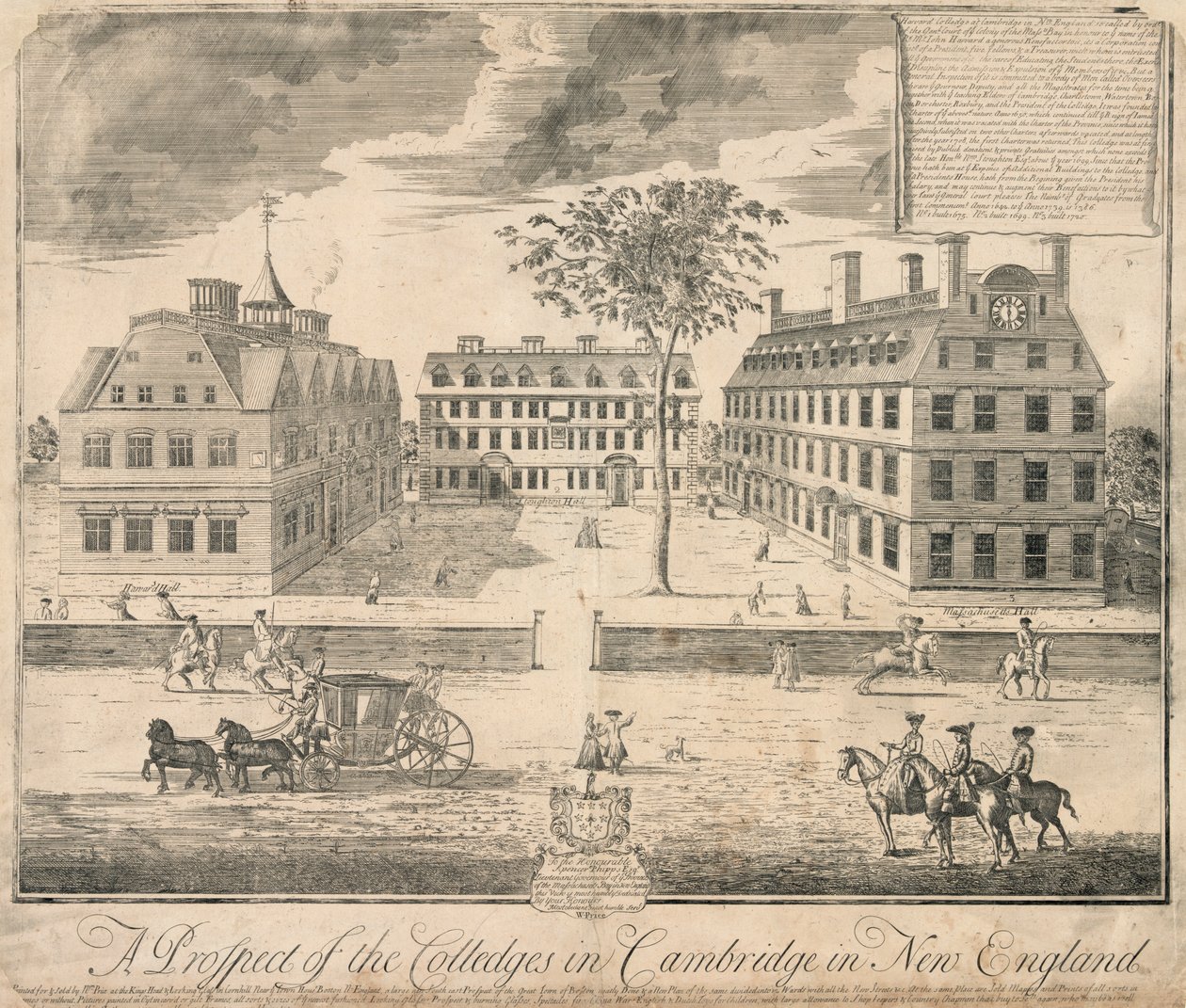Tryck av Harvard University ca 1700, ca 1700 (gravyr) av American School