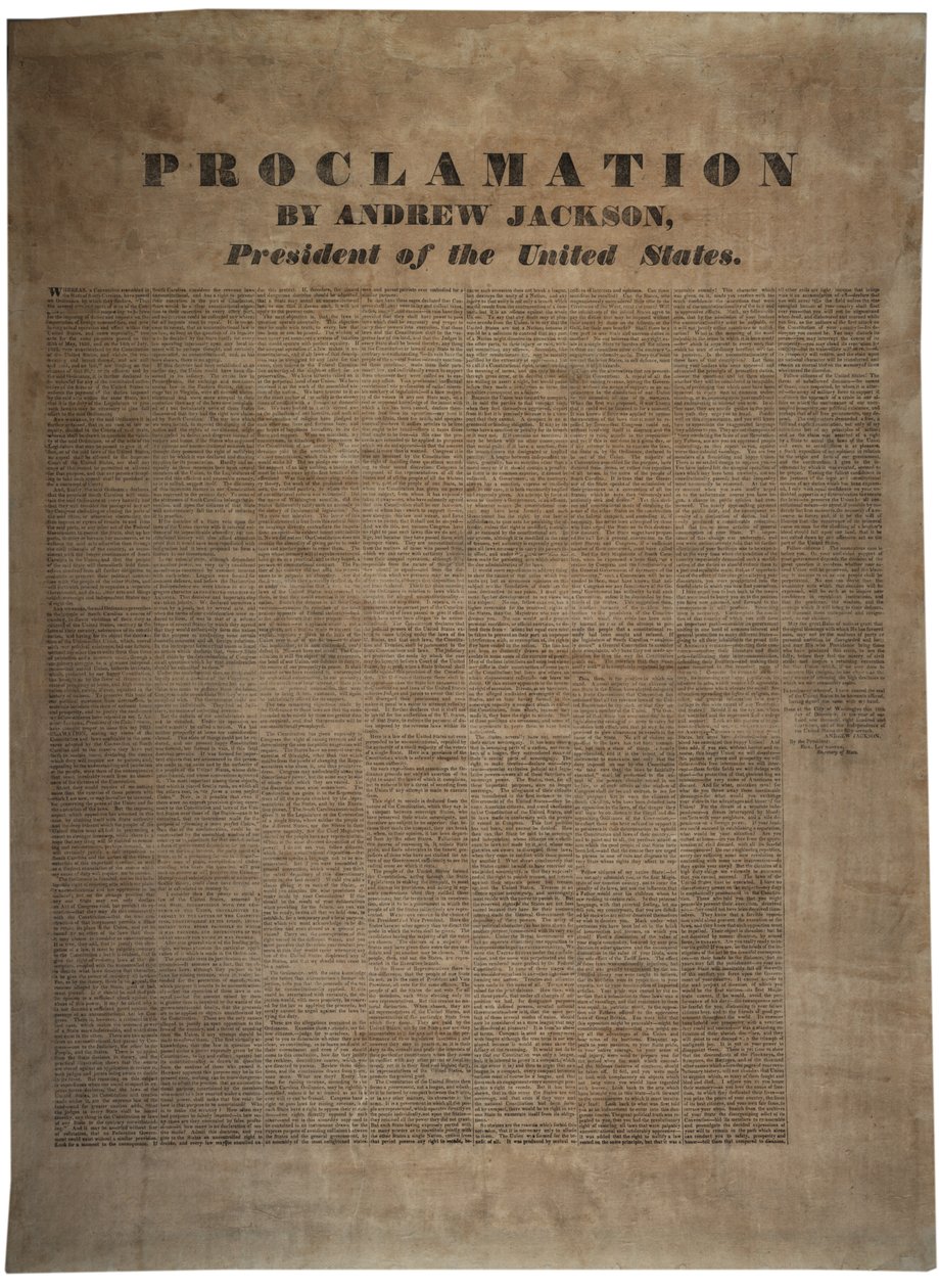 Tillkännagivande av Andrew Jackson (1767-1845), USA:s president, 10 december 1832 av American School