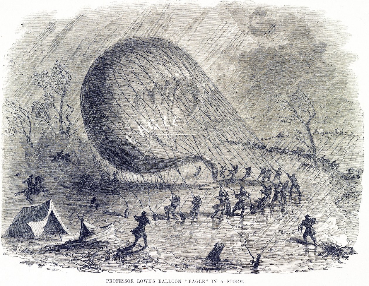 Professor Lowes ballong "Eagle" i en storm av American School